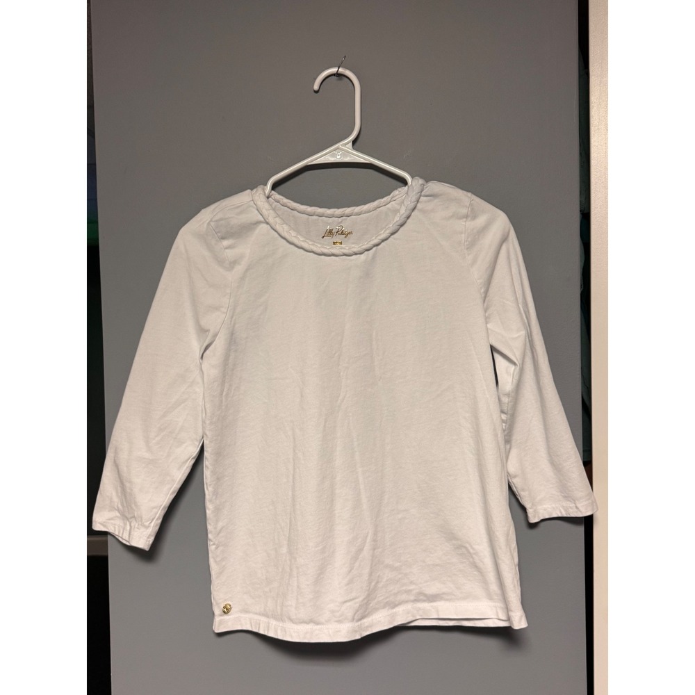 Lilly Pulitzer Etta White Braided Neckline Long Sleeve Cotton Top XS RN 88189